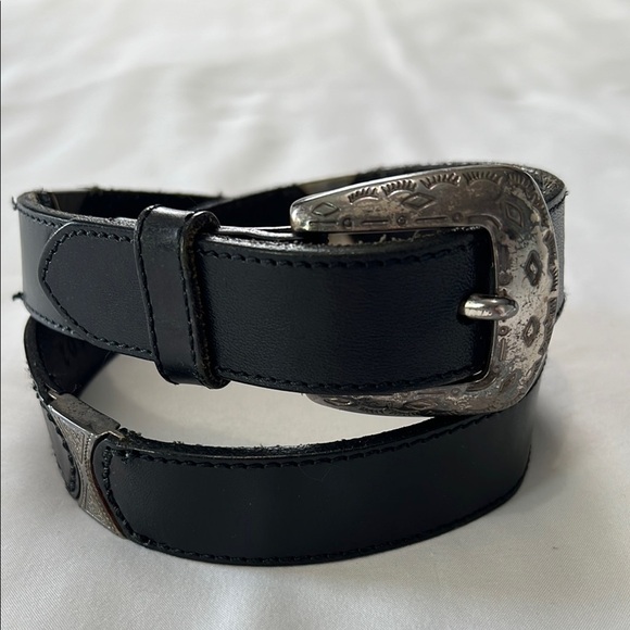 Vintage Fossil Black Leather Belt with Metal Details - Picture 1 of 16